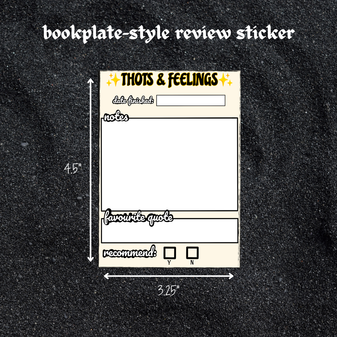 'thots & feelings' review bookplate sticker - standalone books