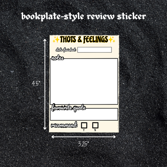 'thots & feelings' review bookplate sticker - standalone books