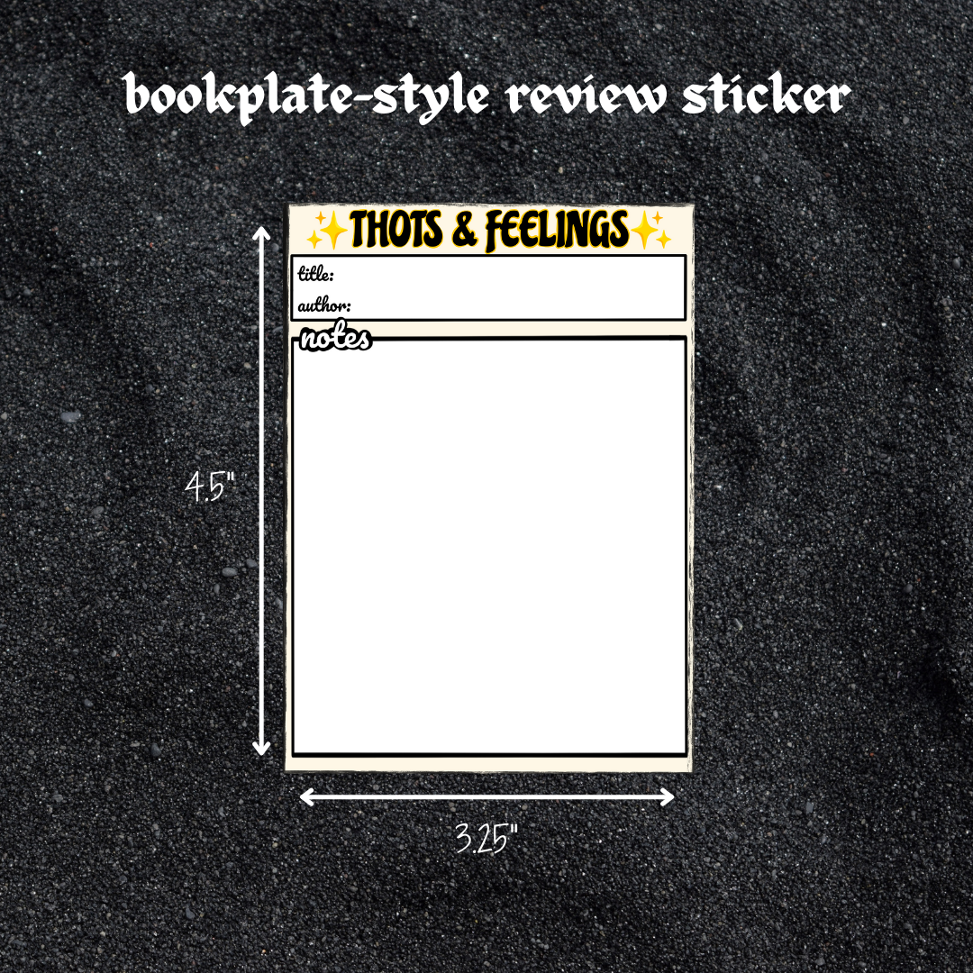 'thots & feelings' review bookplate sticker - standalone books