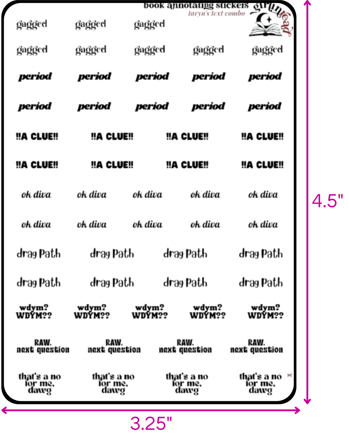 taryn's text sticker combo sheets