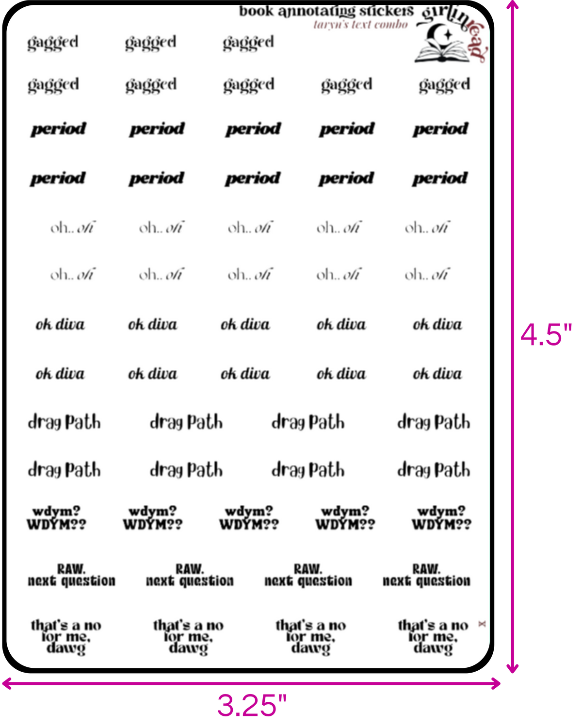 taryn's text sticker combo sheets