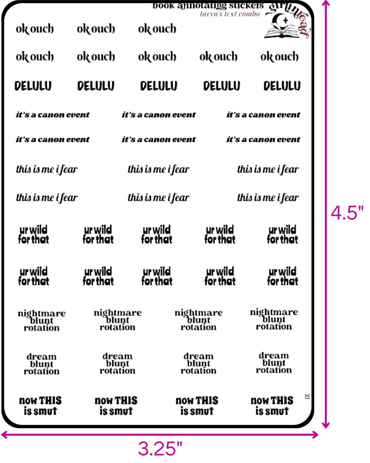 taryn's text sticker combo sheets