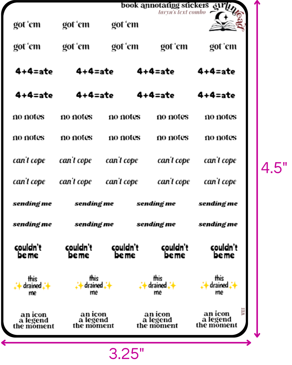 taryn's text sticker combo sheets