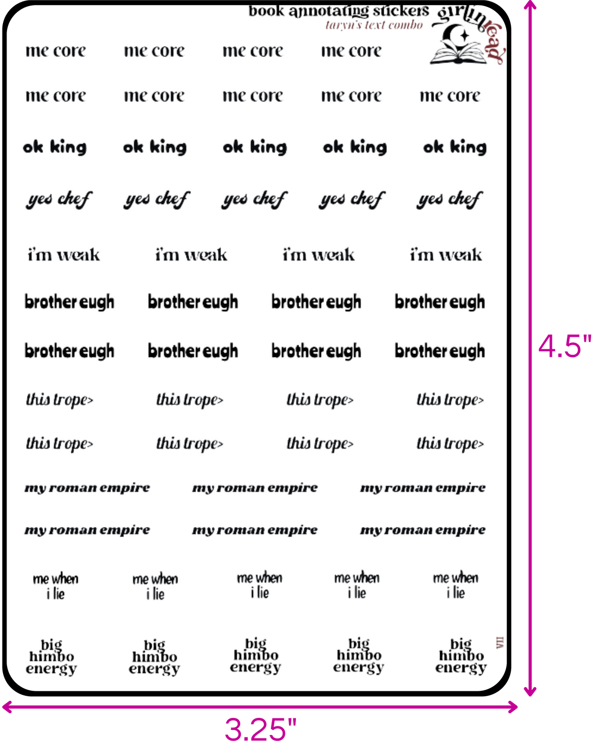 taryn's text sticker combo sheets