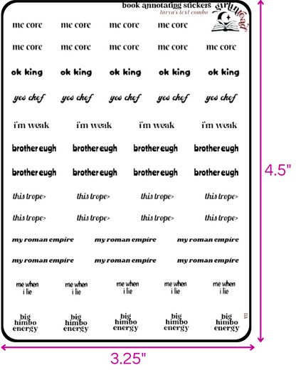 taryn's text sticker combo sheets