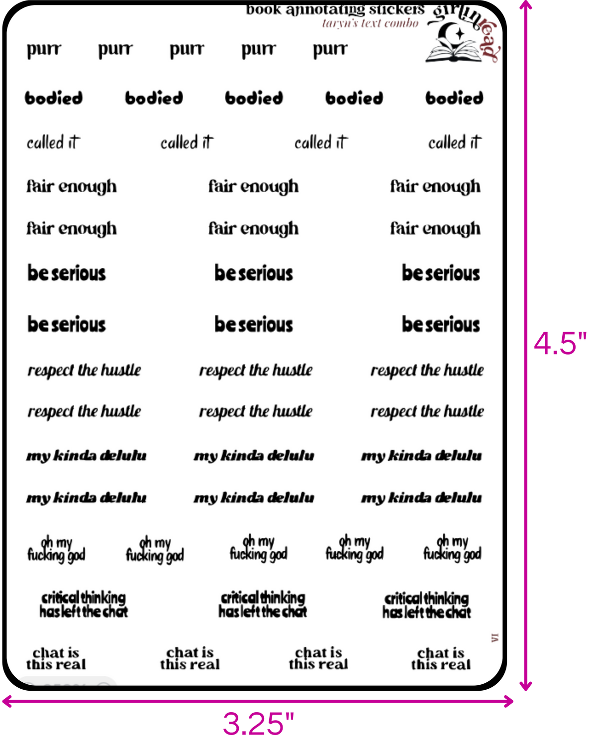 taryn's text sticker combo sheets