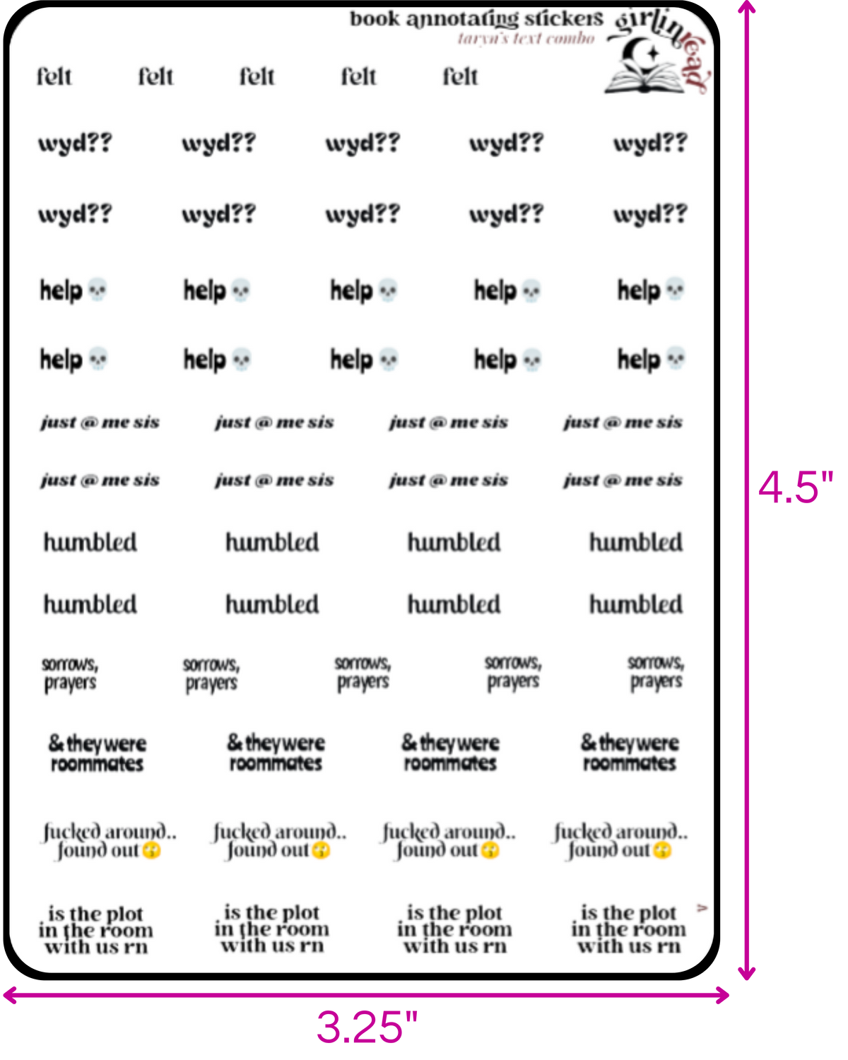 taryn's text sticker combo sheets