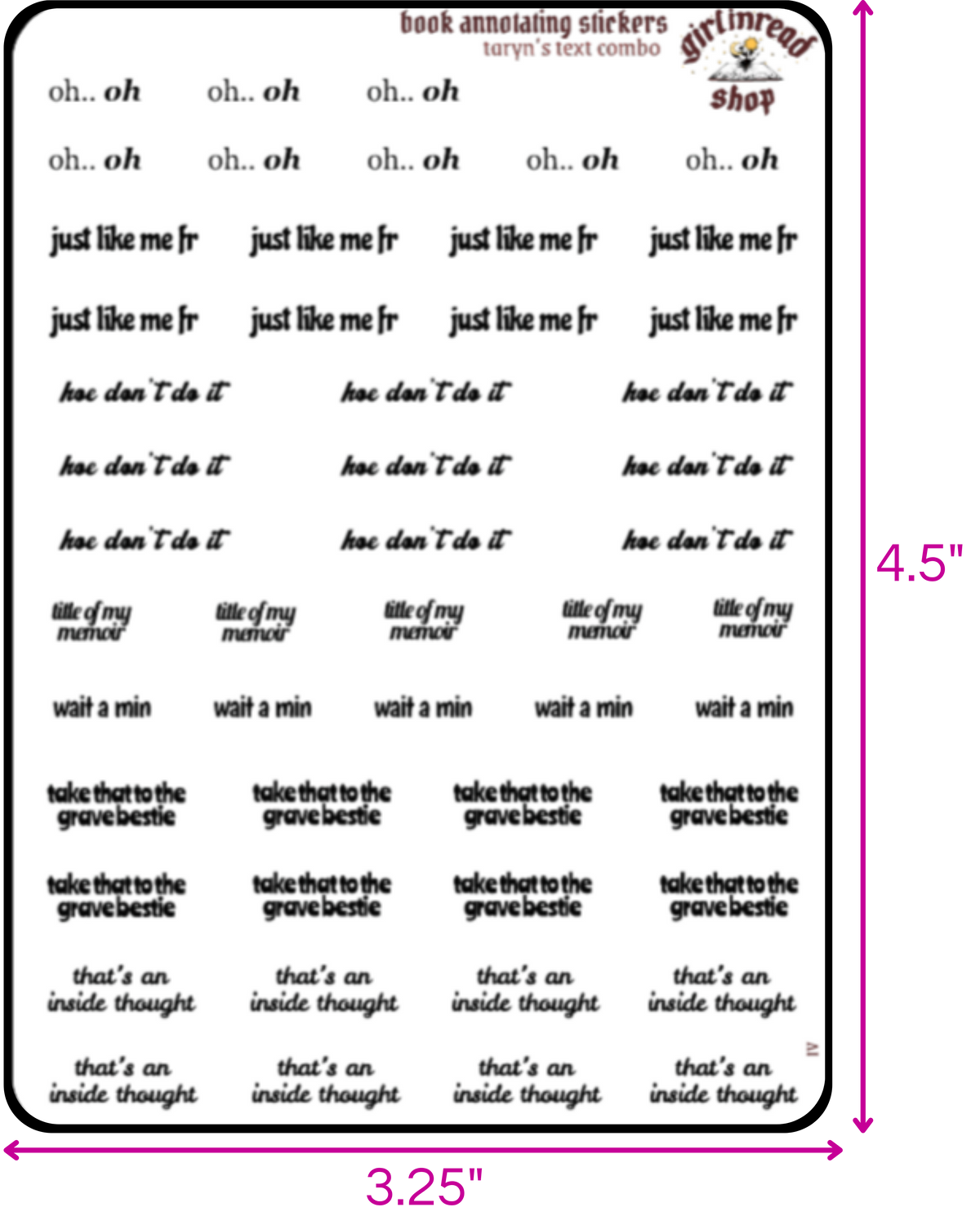 taryn's text sticker combo sheets