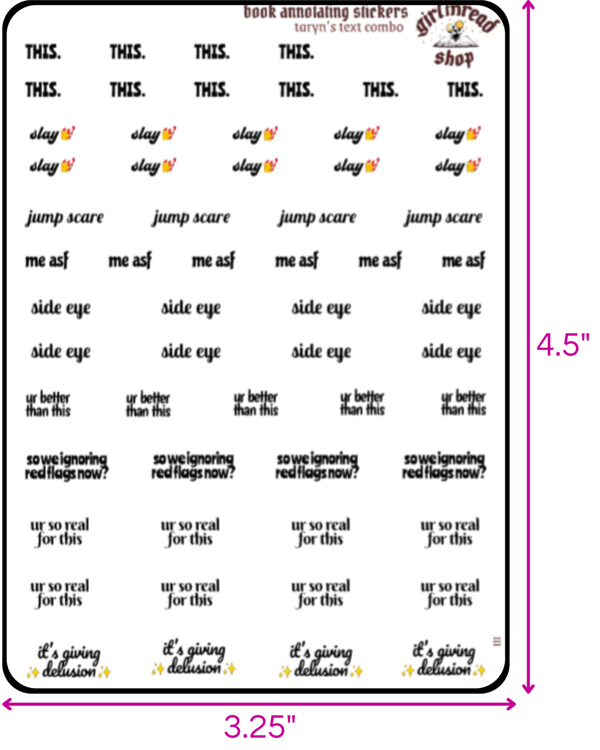 taryn's text sticker combo sheets
