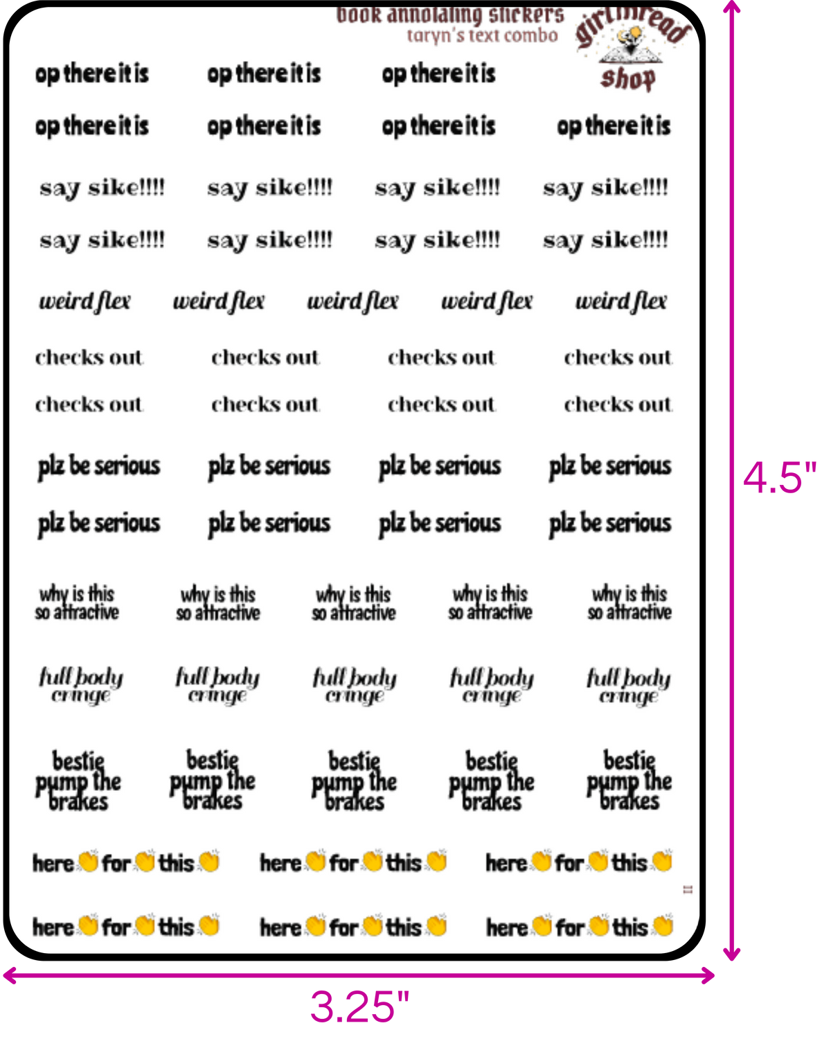 taryn's text sticker combo sheets
