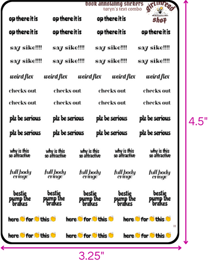 taryn's text sticker combo sheets