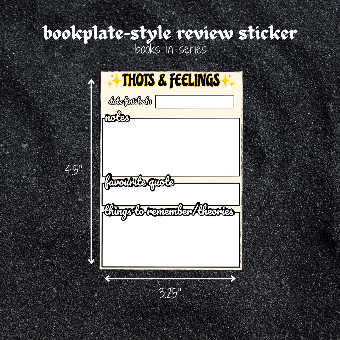 'thots & feelings' review bookplate sticker - series books