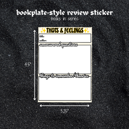 'thots & feelings' review bookplate sticker - series books