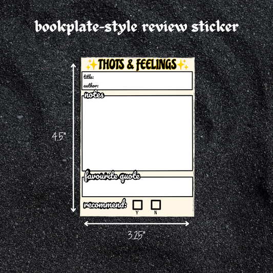'thots & feelings' review bookplate sticker - standalone books